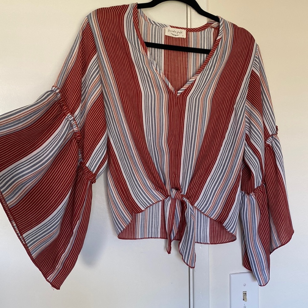 Red white and blue tie blouse